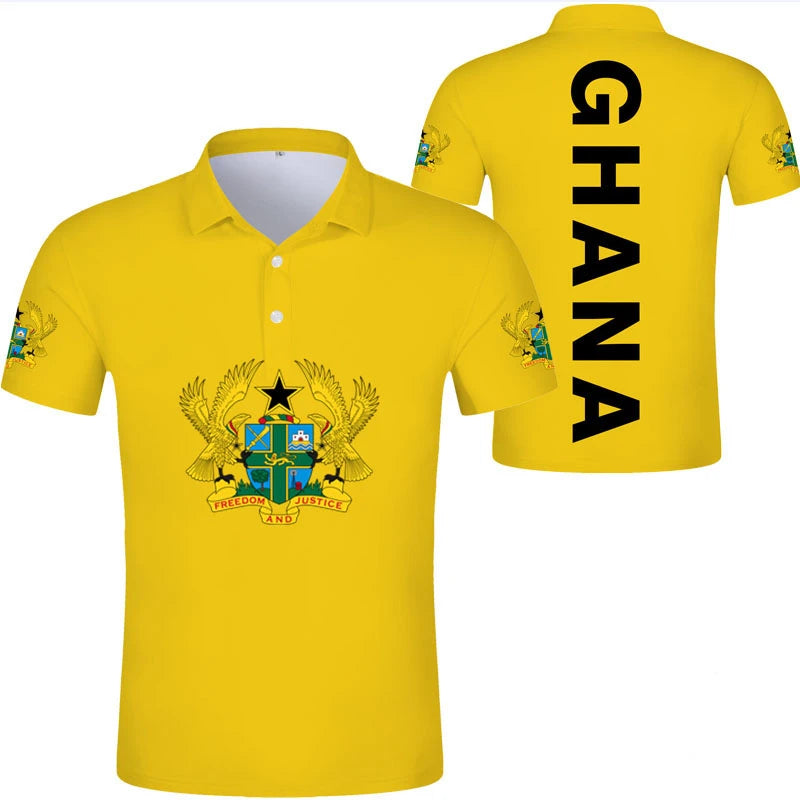 2024 Ghana Flag Graphic Polo Shirt Ghanaianoy National Emblem Map Men Jersey Tops Republic College Africa Kids Sports Streetwear