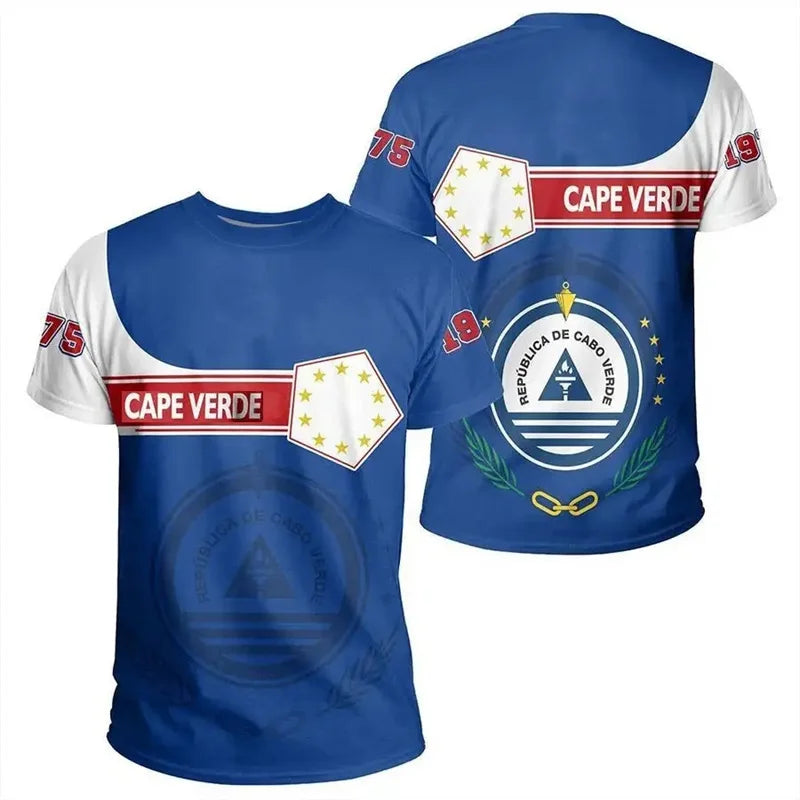 Cape Verde National Flag Emblem Print T-shirt For Men Vert Caboverde Short Sleeve T Shirt Bandana Vert Celebration Tees Top