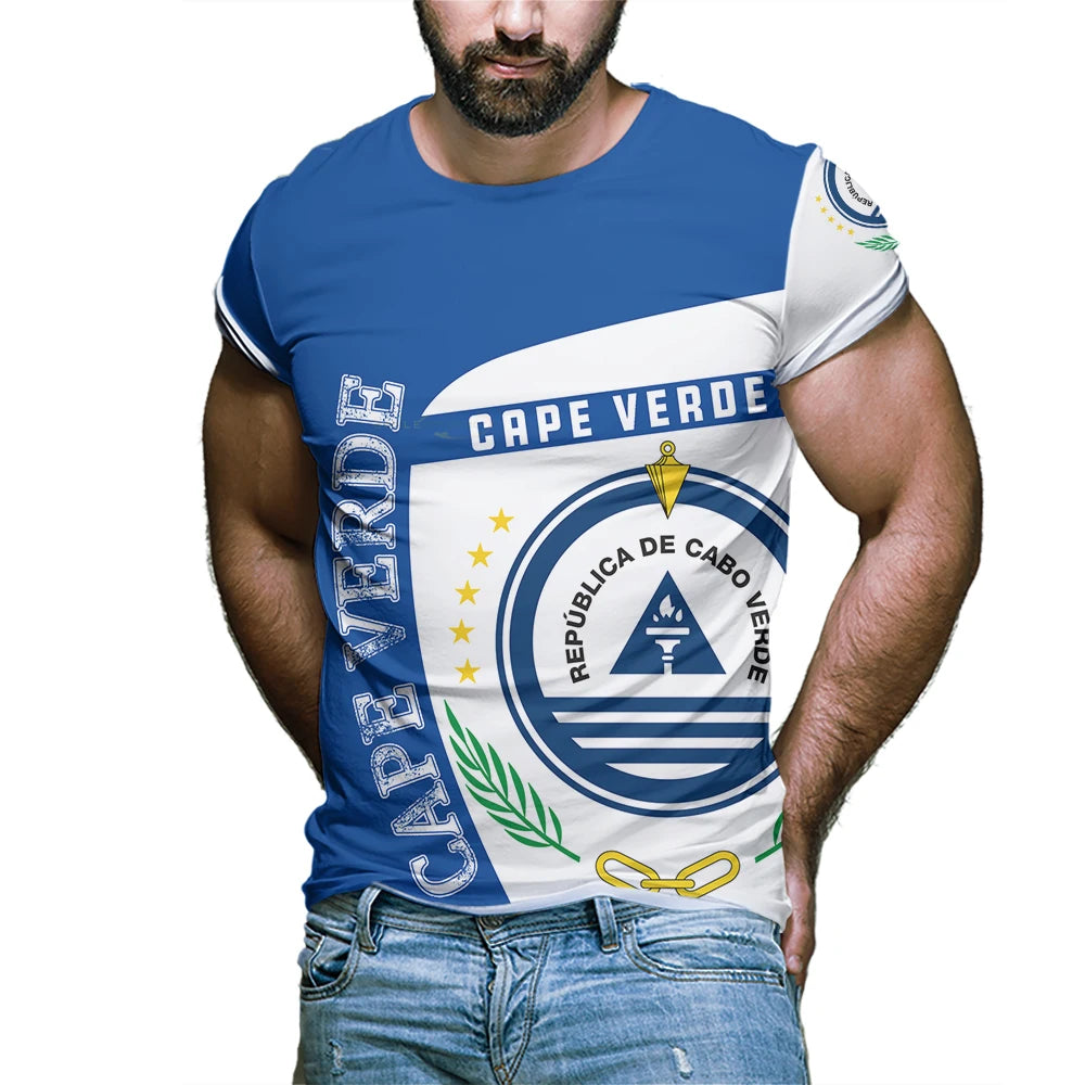2024 Cape Verde Flag Graphic T Shirts Summer 3D Printed Sports Outdoor O'neck T-shirt Men's Short Sleeved Football New In Tops