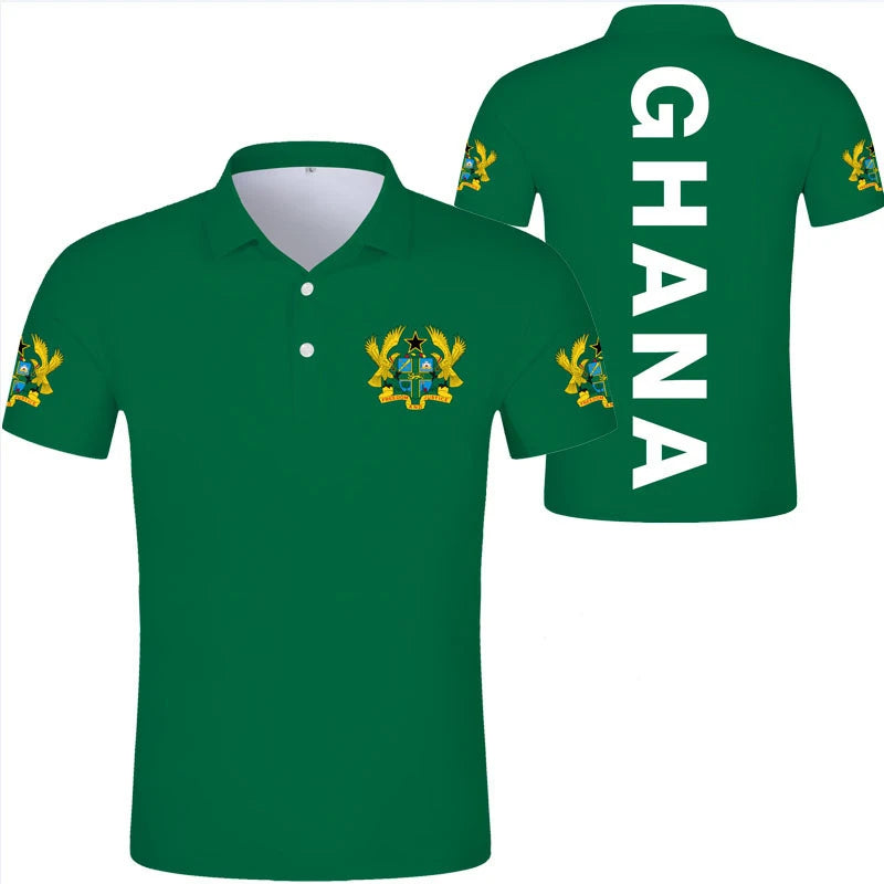 2024 Ghana Flag Graphic Polo Shirt Ghanaianoy National Emblem Map Men Jersey Tops Republic College Africa Kids Sports Streetwear