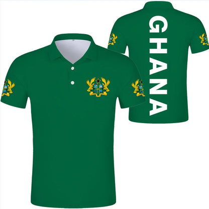 2024 Ghana Flag Graphic Polo Shirt Ghanaianoy National Emblem Map Men Jersey Tops Republic College Africa Kids Sports Streetwear