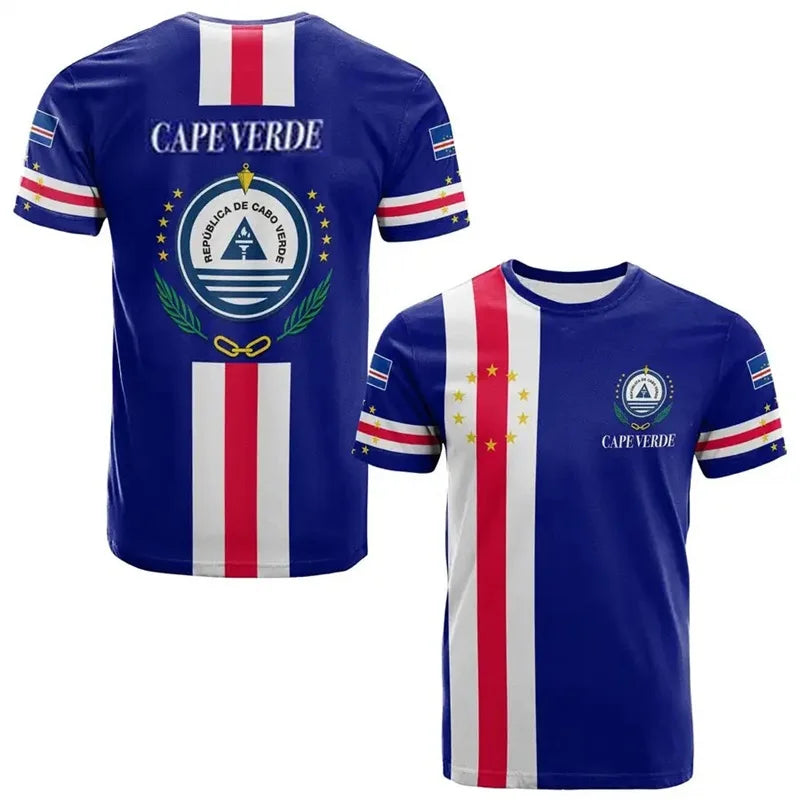 Cape Verde National Flag Emblem Print T-shirt For Men Vert Caboverde Short Sleeve T Shirt Bandana Vert Celebration Tees Top