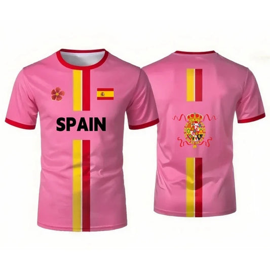 Spain Football Jerseys with Flag Graphics National Emblem T-Shirts Jerseys Smart Casual Wear Oversized T-Shirts Family Kids Tees
