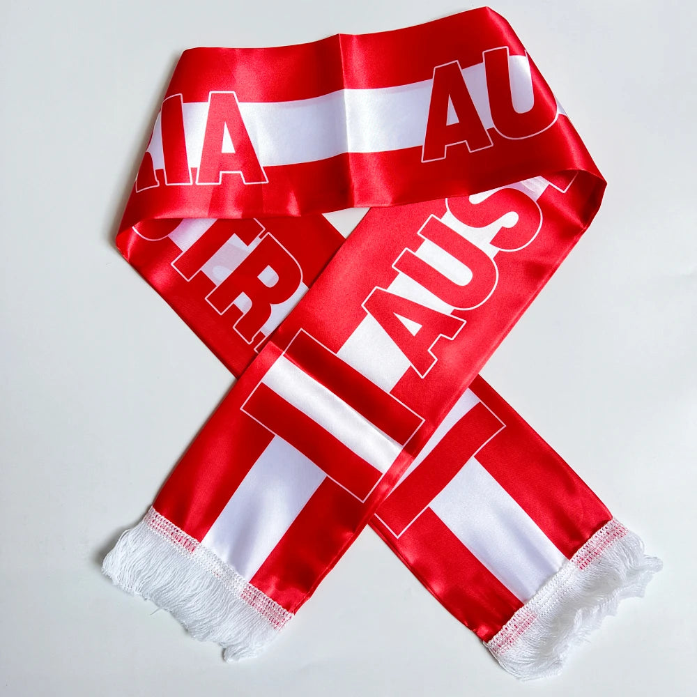 2026 Country Flag Scarf - Double-sided Printed Satin with Tassels