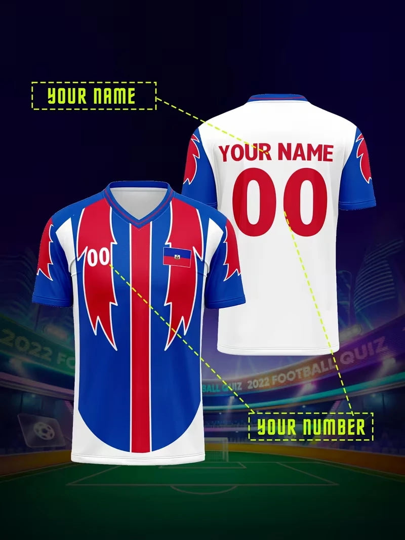 Haiti Maillot Football Jersey New Free Customized Diy Name Number Haitian Flag 3D Printed Sports T Shirts Casual Mens Tops Tees