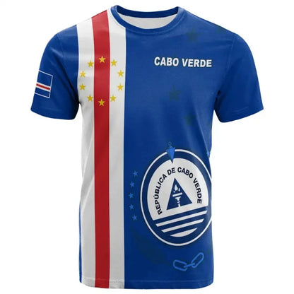 Cape Verde National Flag Emblem Print T-shirt For Men Vert Caboverde Short Sleeve T Shirt Bandana Vert Celebration Tees Top