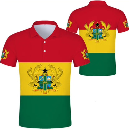 2024 Ghana Flag Graphic Polo Shirt Ghanaianoy National Emblem Map Men Jersey Tops Republic College Africa Kids Sports Streetwear