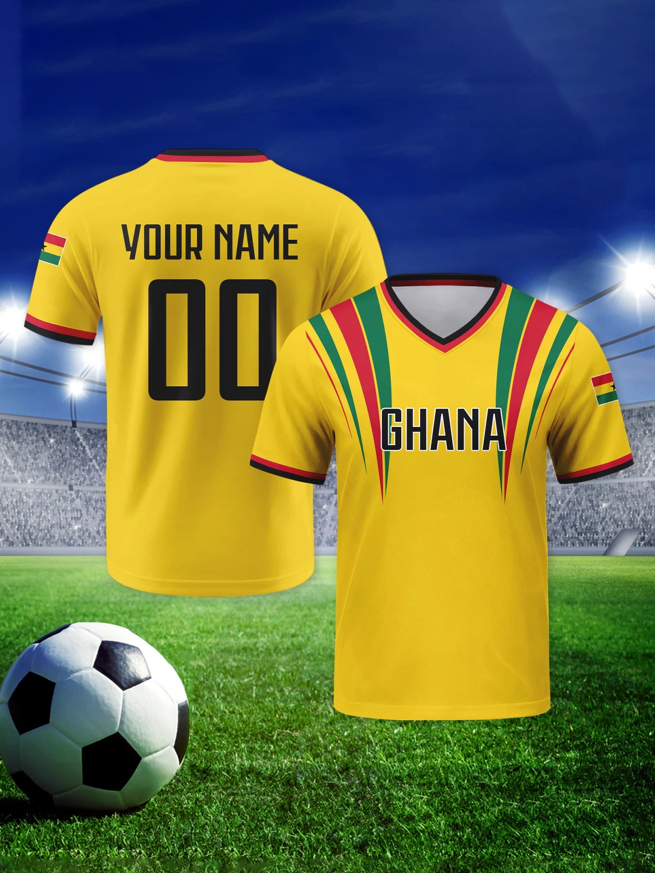 Custom Ghana Football Jersey Personalized with Name Number Breathable V-neck Soccer Team Shirt for Men Youth Women