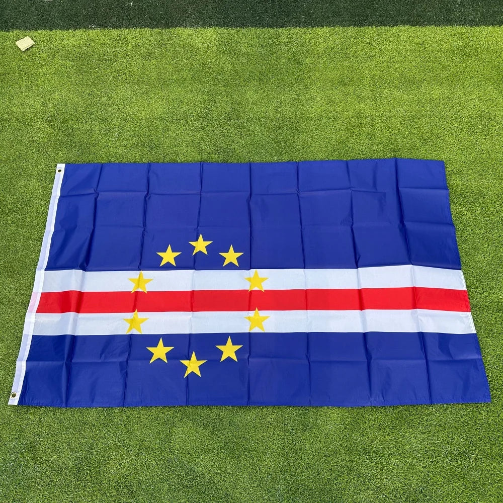 Cape Verde Flag 150x90cm Large 3x5 FT Cape Verdean National Flag Blue White Red Circle Stars Polyester Double Stitched Outdoor