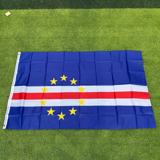 Cape Verde Flag 150x90cm Large 3x5 FT Cape Verdean National Flag Blue White Red Circle Stars Polyester Double Stitched Outdoor