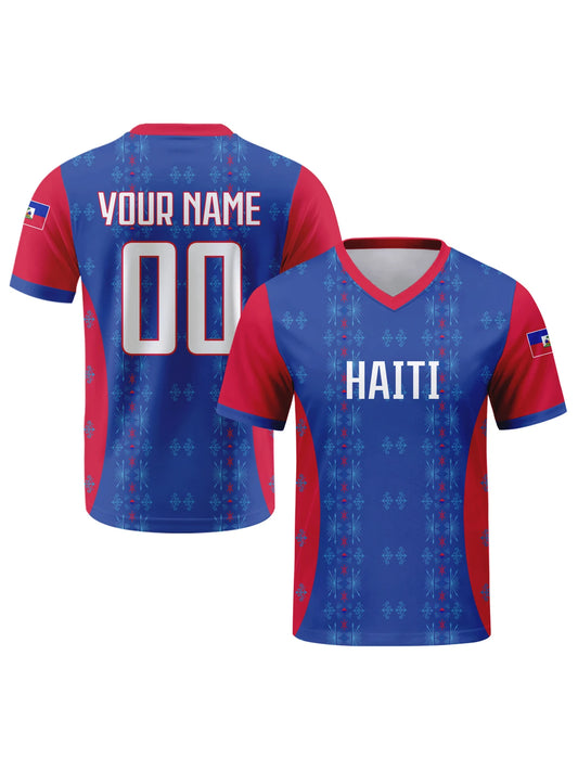 Custom Haiti Football Jersey Personalized with Name Number V-neck Soccer National Team Shirt for Men Youth Women