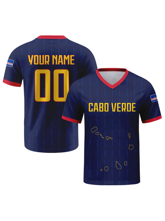 Custom Cabo Verde Soccer Jersey Personalized Name Number Breathable V-neck Football National Team Shirt for Men Youth Women