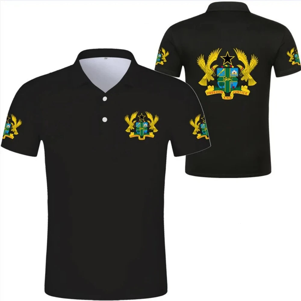 2024 Ghana Flag Graphic Polo Shirt Ghanaianoy National Emblem Map Men Jersey Tops Republic College Africa Kids Sports Streetwear