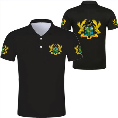 2024 Ghana Flag Graphic Polo Shirt Ghanaianoy National Emblem Map Men Jersey Tops Republic College Africa Kids Sports Streetwear