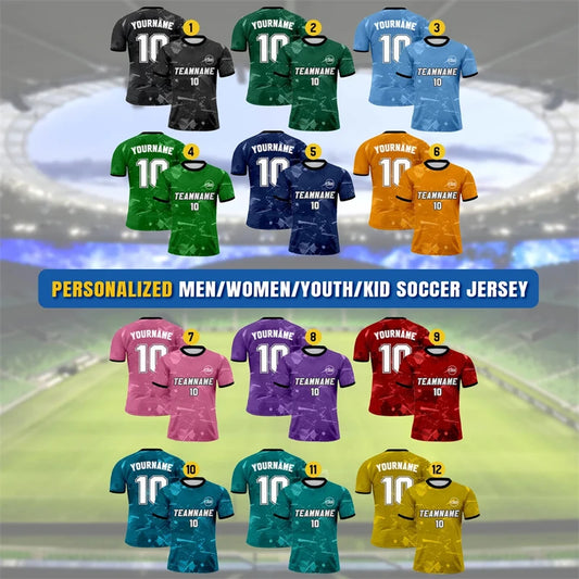 Customized Soccer Jersey Men's Fashion Short Sleeve DIY Name Number Personality Tshirt Outdoor Casual School Team Uniform Tops