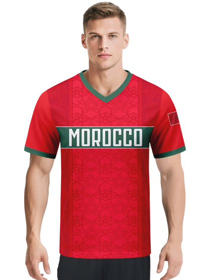 Custom Morocco Football Jersey Personalized with Name Number V-neck Soccer National Team Shirt for Men Youth Women