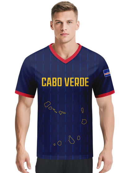 Custom Cabo Verde Soccer Jersey Personalized Name Number Breathable V-neck Football National Team Shirt for Men Youth Women