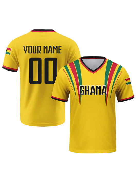Custom Ghana Football Jersey Personalized with Name Number Breathable V-neck Soccer Team Shirt for Men Youth Women