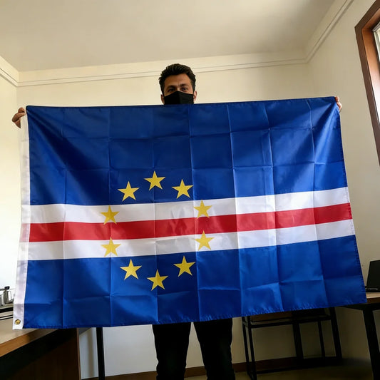 Cape Verde Flag 150x90cm Large 3x5 FT Cape Verdean National Flag Blue White Red Circle Stars Polyester Double Stitched Outdoor