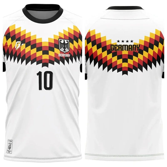 2026 Germany National Team Soccer Jersey - White with Colorful Checkered Pattern #10 Official Team Badge Ideal for Fans