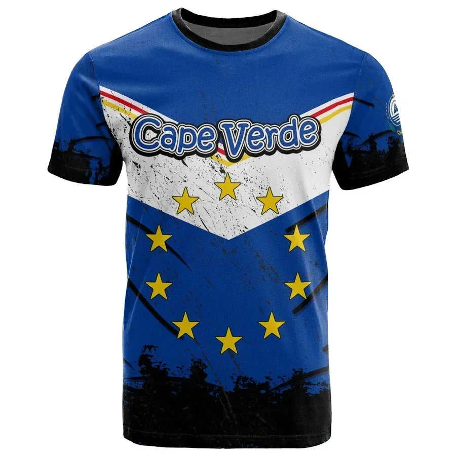 2024 Cape Verde Flag Graphic T Shirts Summer 3D Printed Sports Outdoor O'neck T-shirt Men's Short Sleeved Football New In Tops