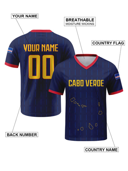 Custom Cabo Verde Soccer Jersey Personalized Name Number Breathable V-neck Football National Team Shirt for Men Youth Women