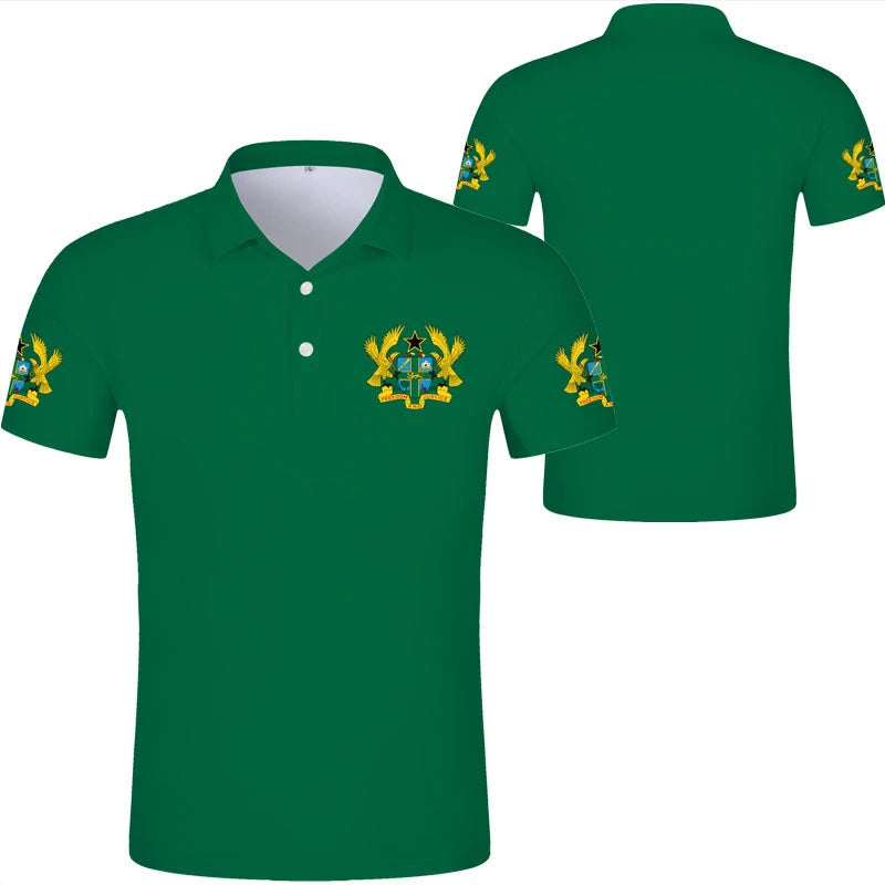 2024 Ghana Flag Graphic Polo Shirt Ghanaianoy National Emblem Map Men Jersey Tops Republic College Africa Kids Sports Streetwear