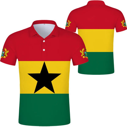 2024 Ghana Flag Graphic Polo Shirt Ghanaianoy National Emblem Map Men Jersey Tops Republic College Africa Kids Sports Streetwear