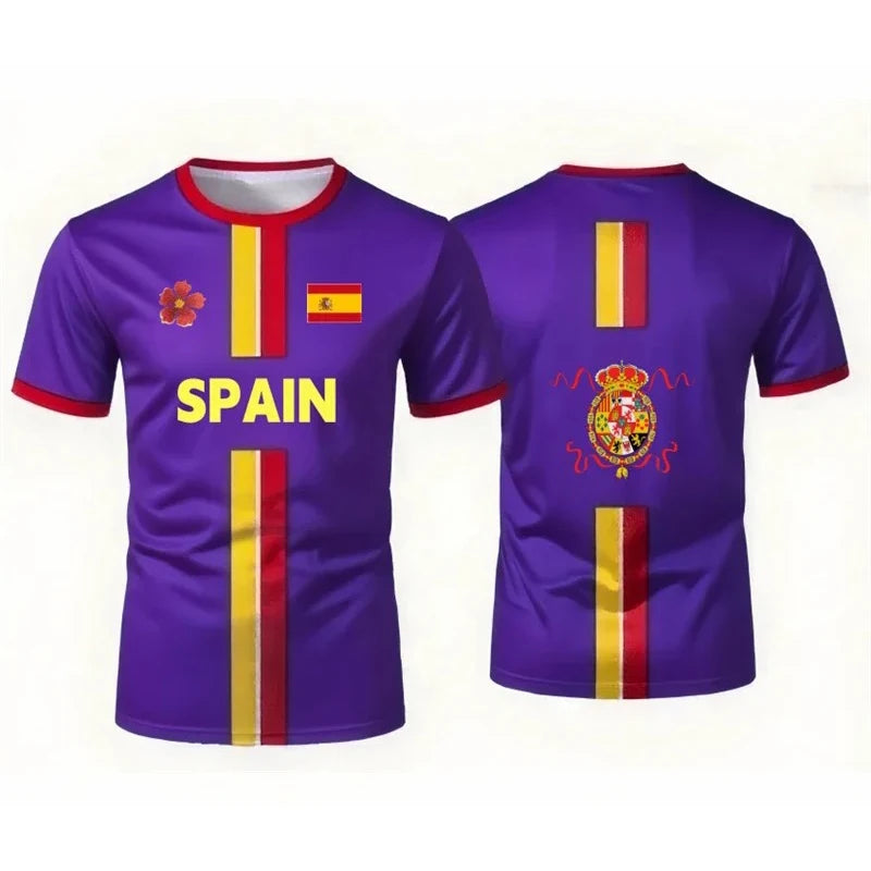 Spain Football Jerseys with Flag Graphics National Emblem T-Shirts Jerseys Smart Casual Wear Oversized T-Shirts Family Kids Tees