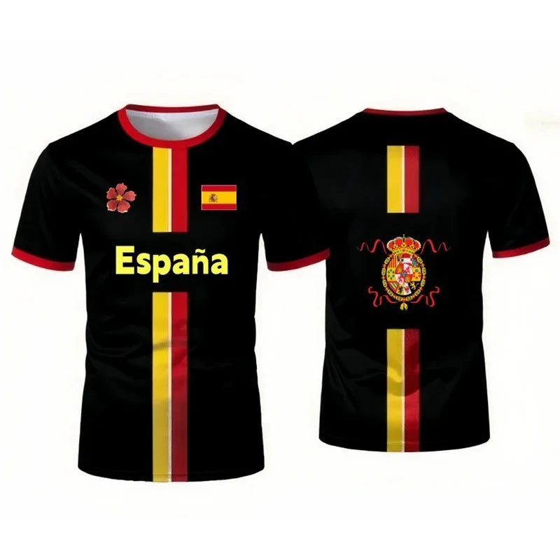 Spain Football Jerseys with Flag Graphics National Emblem T-Shirts Jerseys Smart Casual Wear Oversized T-Shirts Family Kids Tees