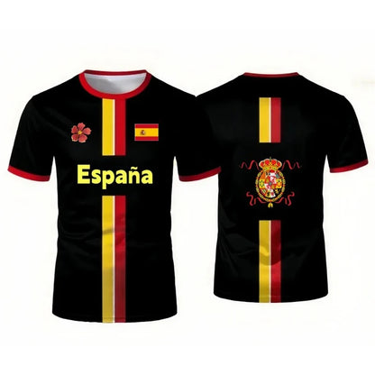 Spain Football Jerseys with Flag Graphics National Emblem T-Shirts Jerseys Smart Casual Wear Oversized T-Shirts Family Kids Tees