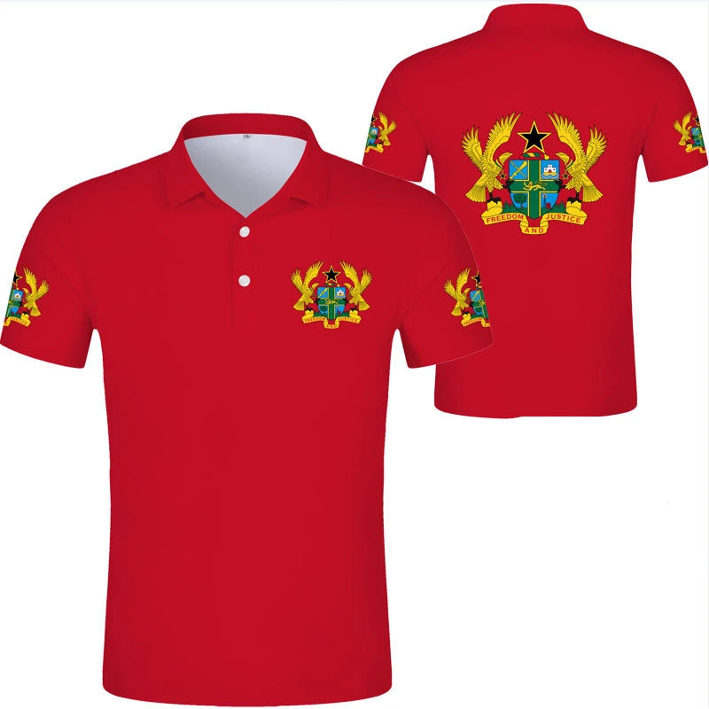 2024 Ghana Flag Graphic Polo Shirt Ghanaianoy National Emblem Map Men Jersey Tops Republic College Africa Kids Sports Streetwear