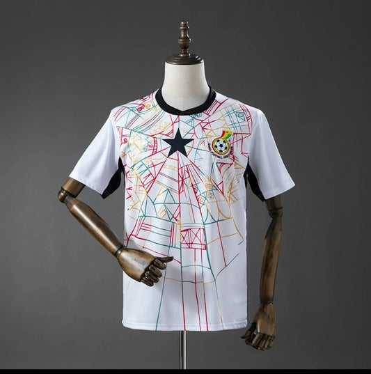 2026 Men's Ghana Soccer Jersey White Geometric Pattern GFA Black Star Football Shirt AFCON Fan Jersey for Game Day Streetwear