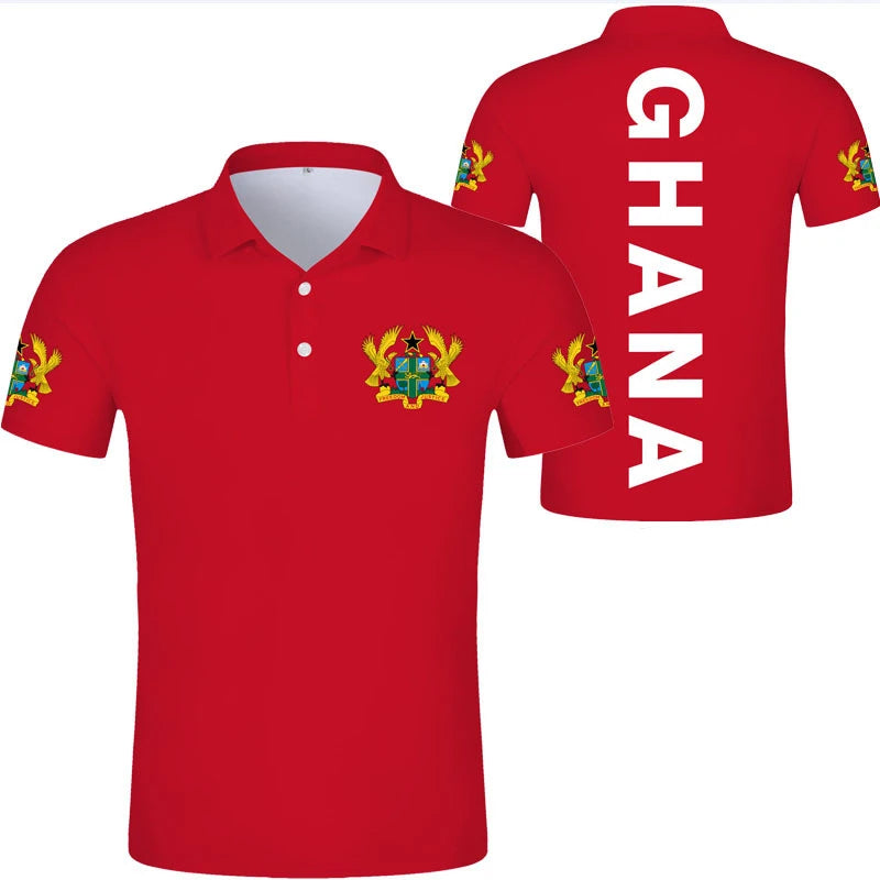 2024 Ghana Flag Graphic Polo Shirt Ghanaianoy National Emblem Map Men Jersey Tops Republic College Africa Kids Sports Streetwear