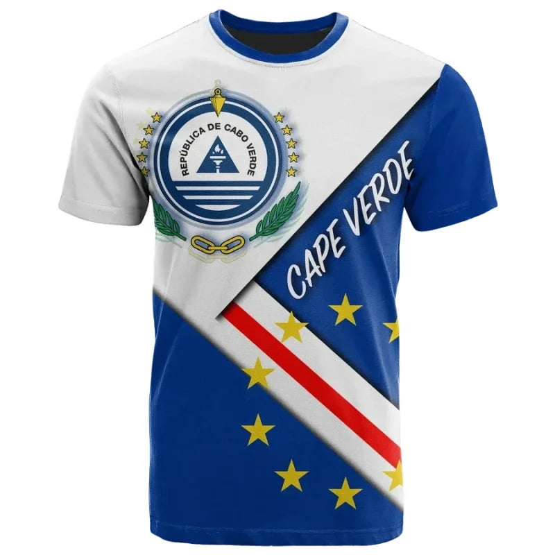 Cape Verde National Flag Emblem Print T-shirt For Men Vert Caboverde Short Sleeve T Shirt Bandana Vert Celebration Tees Top