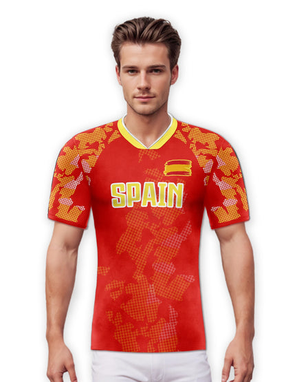 Customized Spain Soccer Jersey Personalized Name Number, National Team Football Shirt V-Neck Flag Design for Men Youth Women