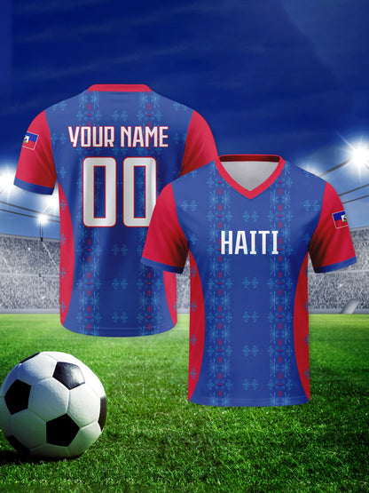 Custom Haiti Football Jersey Personalized with Name Number V-neck Soccer National Team Shirt for Men Youth Women