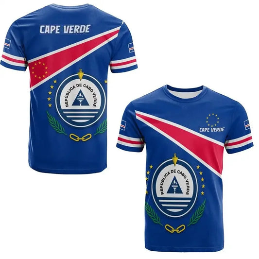 Cape Verde National Flag Emblem Print T-shirt For Men Vert Caboverde Short Sleeve T Shirt Bandana Vert Celebration Tees Top