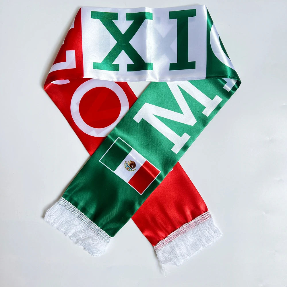 2026 Country Flag Scarf - Double-sided Printed Satin with Tassels