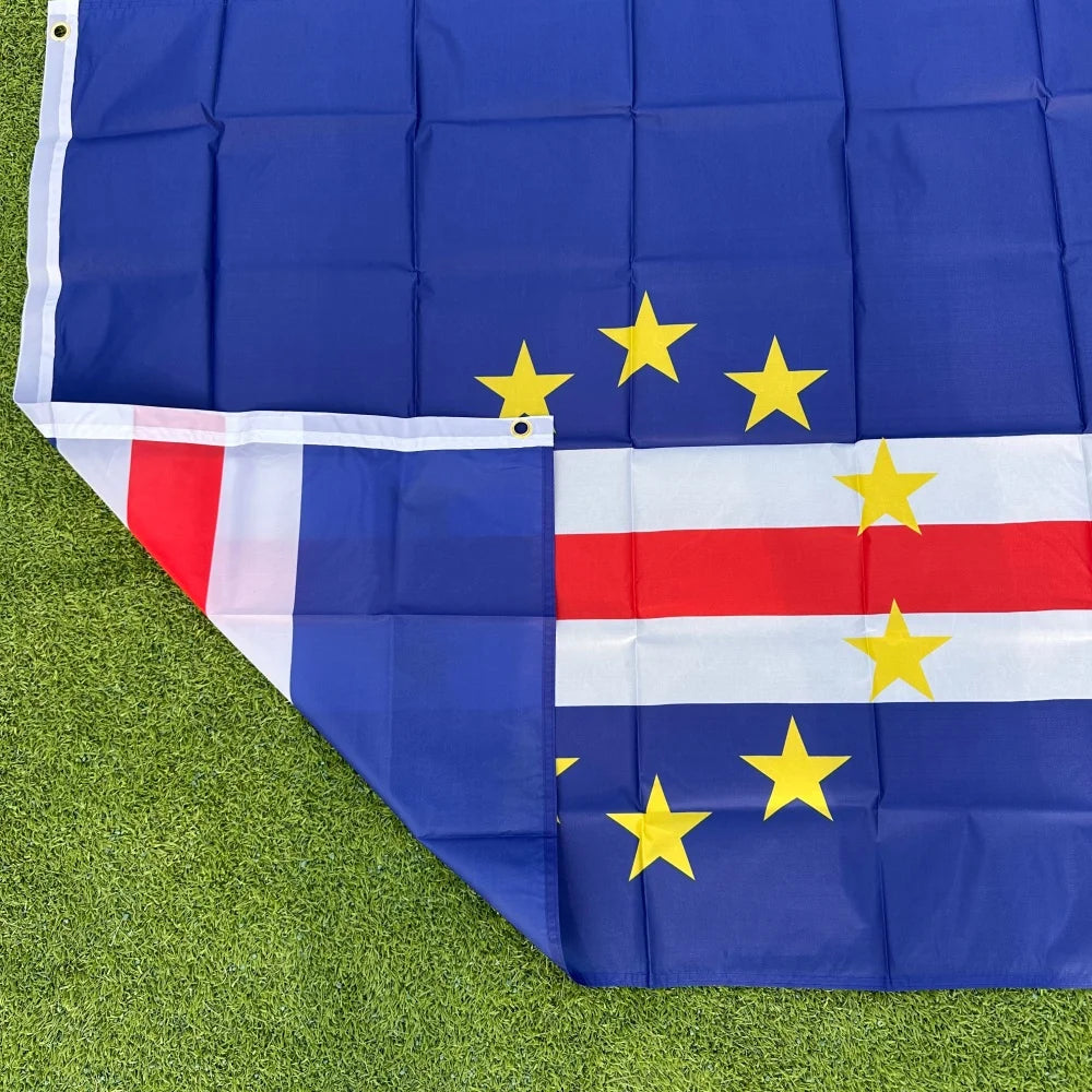 Cape Verde Flag 150x90cm Large 3x5 FT Cape Verdean National Flag Blue White Red Circle Stars Polyester Double Stitched Outdoor