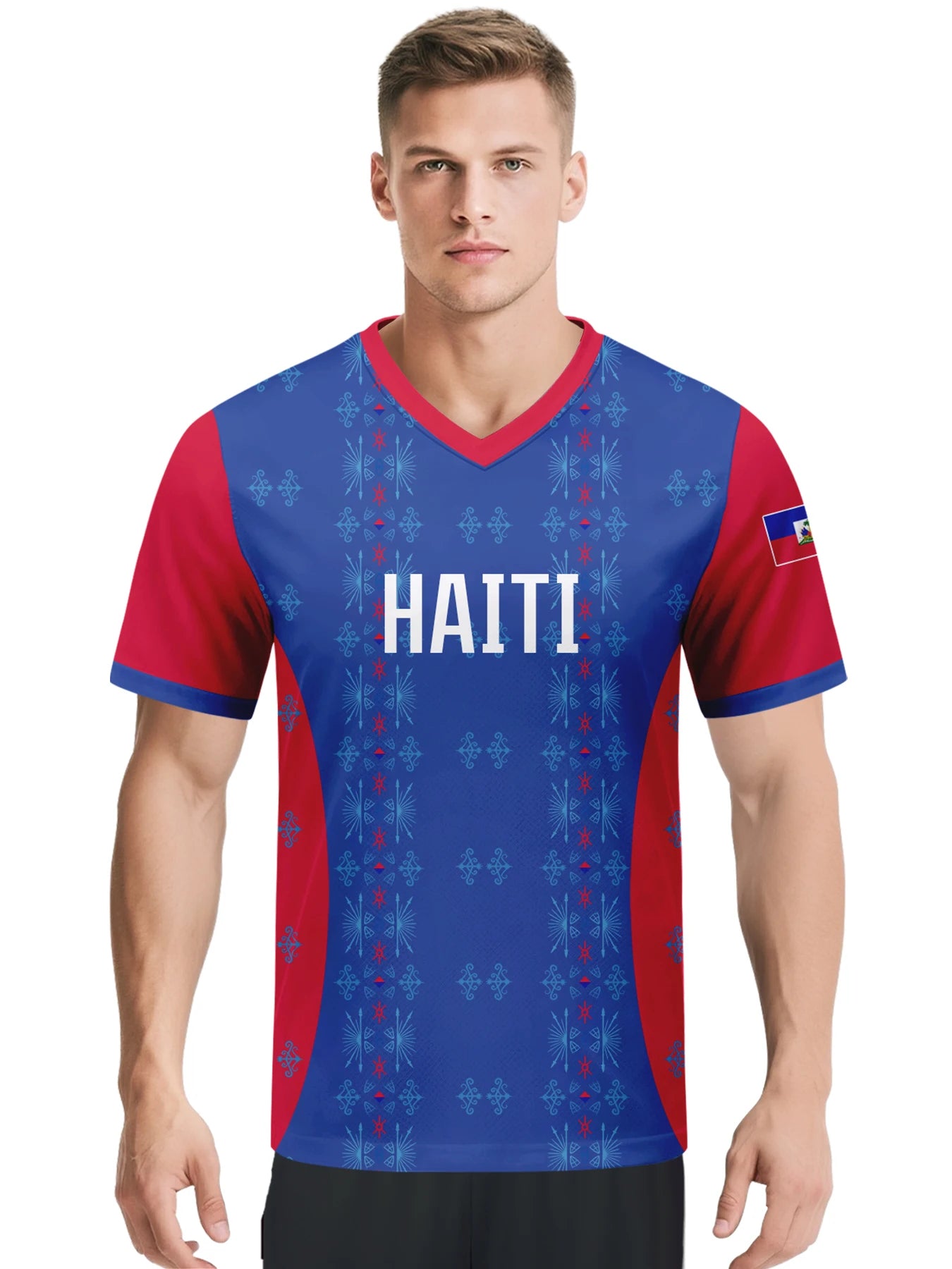 Custom Haiti Football Jersey Personalized with Name Number V-neck Soccer National Team Shirt for Men Youth Women