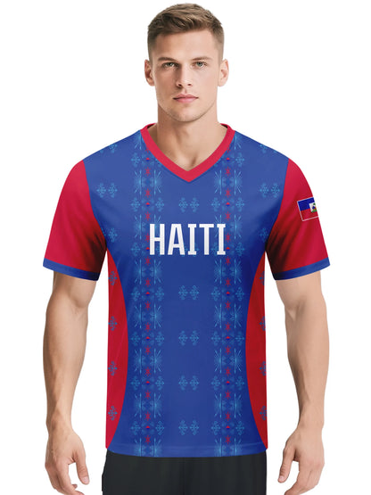 Custom Haiti Football Jersey Personalized with Name Number V-neck Soccer National Team Shirt for Men Youth Women