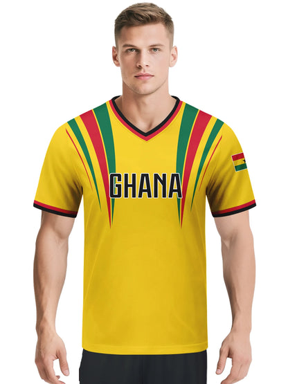 Custom Ghana Football Jersey Personalized with Name Number Breathable V-neck Soccer Team Shirt for Men Youth Women