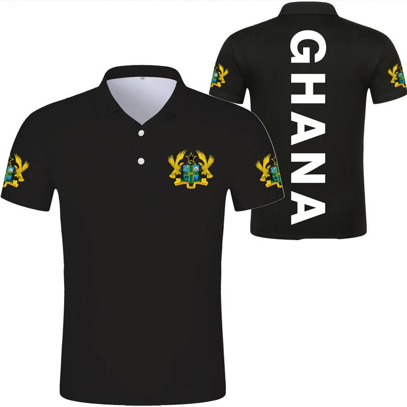2024 Ghana Flag Graphic Polo Shirt Ghanaianoy National Emblem Map Men Jersey Tops Republic College Africa Kids Sports Streetwear