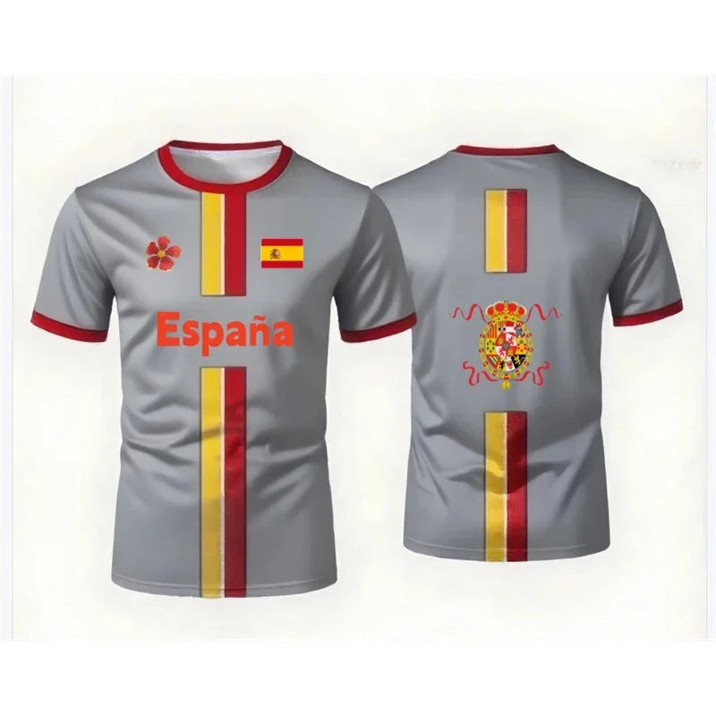 Spain Football Jerseys with Flag Graphics National Emblem T-Shirts Jerseys Smart Casual Wear Oversized T-Shirts Family Kids Tees