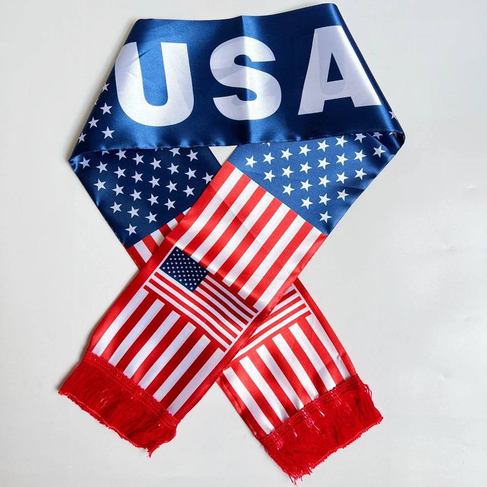 2026 Country Flag Scarf - Double-sided Printed Satin with Tassels