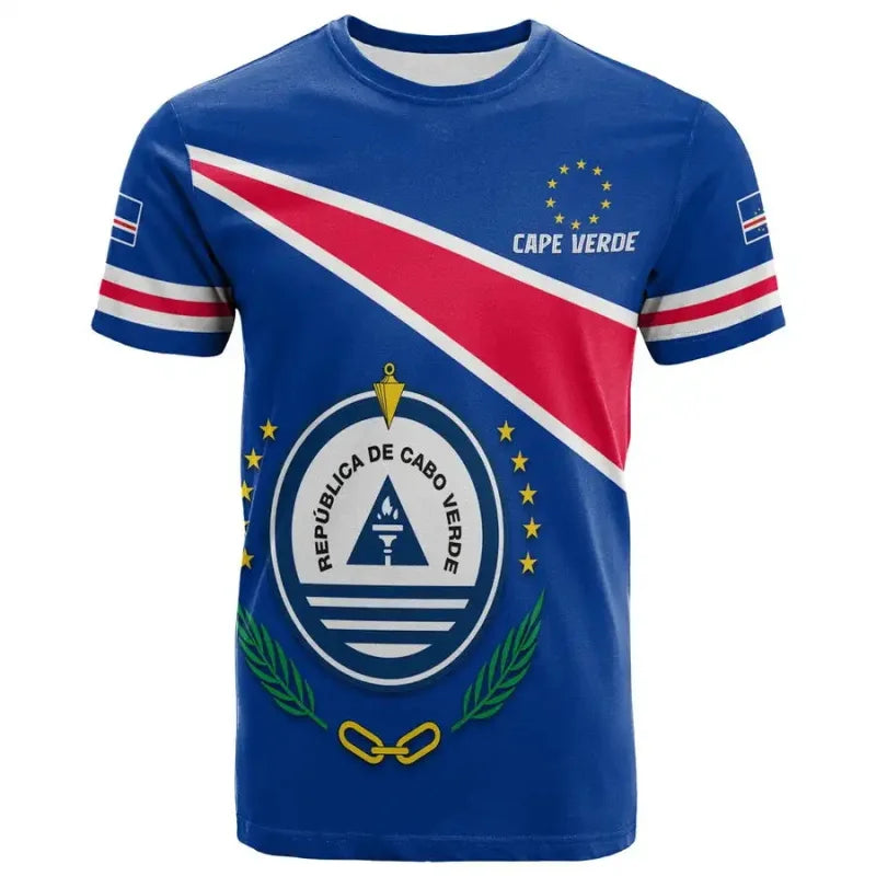 Cape Verde National Flag Emblem Print T-shirt For Men Vert Caboverde Short Sleeve T Shirt Bandana Vert Celebration Tees Top