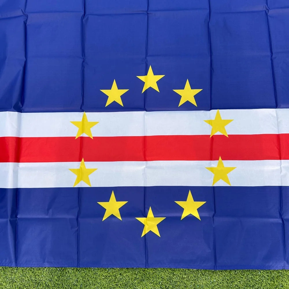 Cape Verde Flag 150x90cm Large 3x5 FT Cape Verdean National Flag Blue White Red Circle Stars Polyester Double Stitched Outdoor