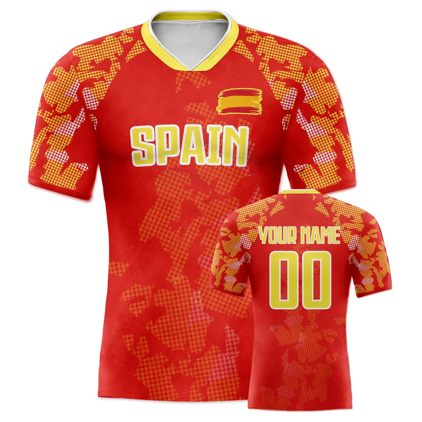 Customized Spain Soccer Jersey Personalized Name Number, National Team Football Shirt V-Neck Flag Design for Men Youth Women