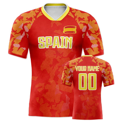 Customized Spain Soccer Jersey Personalized Name Number, National Team Football Shirt V-Neck Flag Design for Men Youth Women